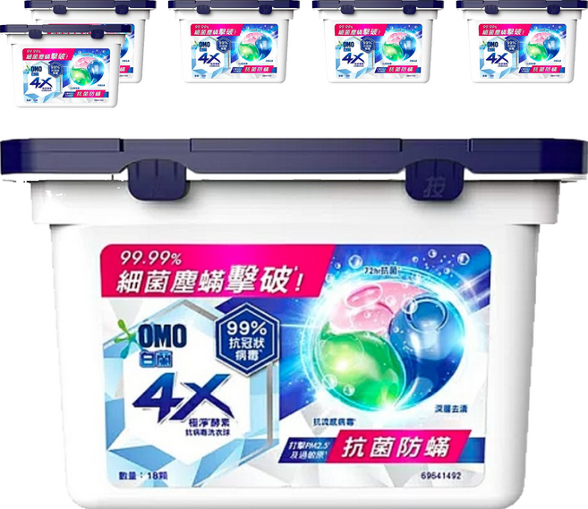 白蘭 4X極淨酵素抗病毒洗衣球 抗菌防螨, 18顆, 6盒