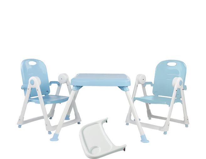 zoe Strollers 兩椅一桌雙人組合 附白色小餐盤, 冰雪藍
