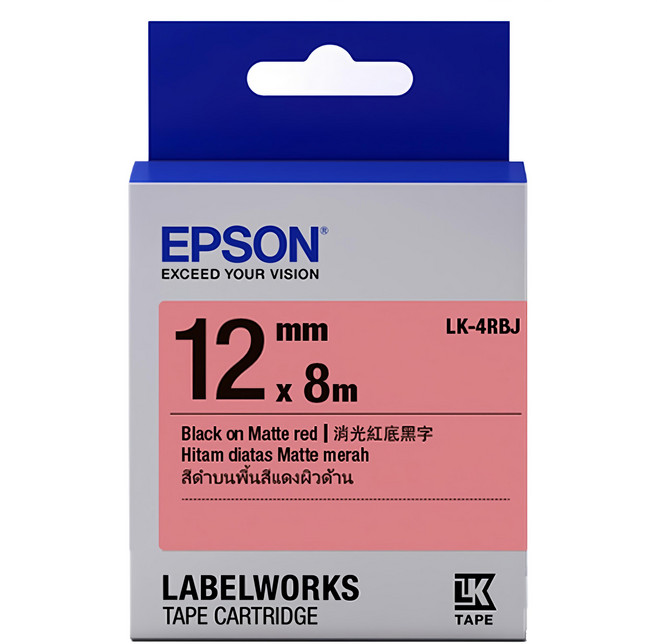 EPSON 消光霧面系列 標籤帶 12mm, 8m, 紅底黑字