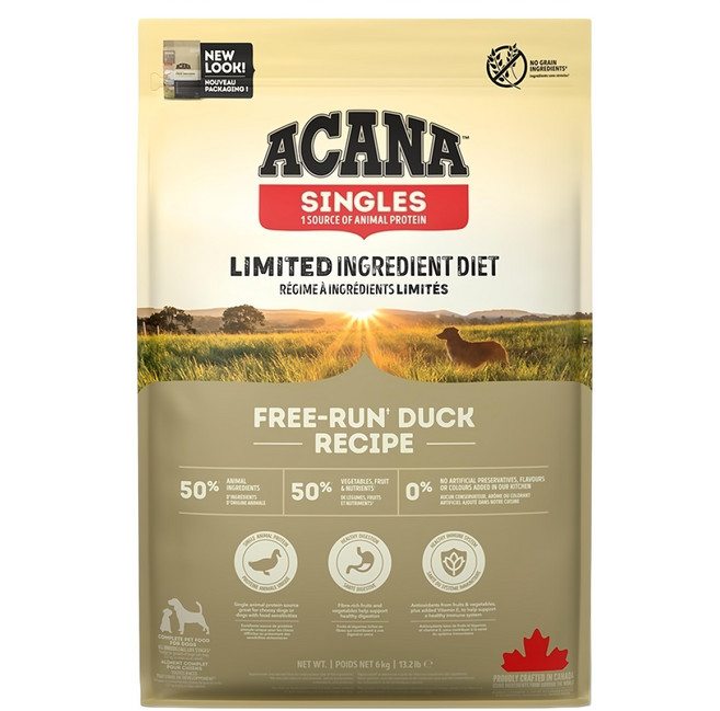 ACANA 愛肯拿 犬用 單一蛋白 低敏無穀乾飼料, 美膚鴨肉 + 梨子, 6kg, 1袋