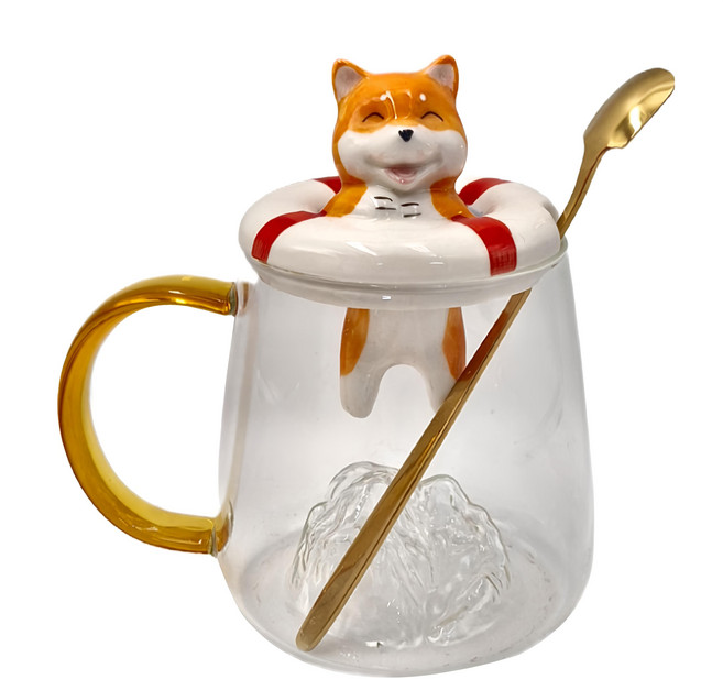馬克杯 含攪拌棒 380ML, 泳圈柴犬, 1個