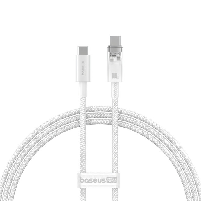 Baseus 倍思 探索者系列 智慧溫控快充傳輸線 Type-C-Type-C 100W, 1m, 星光白, 1條