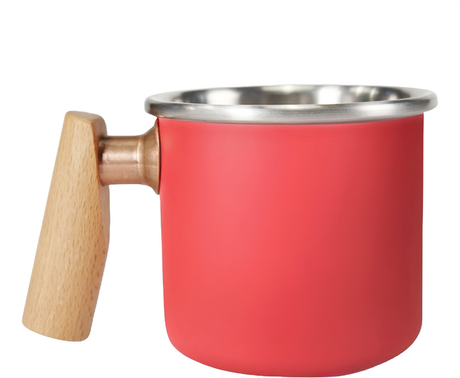 Truvii 趣味 木柄白鐵杯 400ml, 霧色河胭脂, 1個