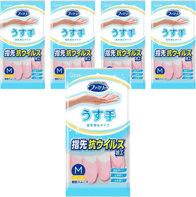 ST 雞仔牌 Family 指尖強化手套 薄型, 粉色, 中(M), 5雙