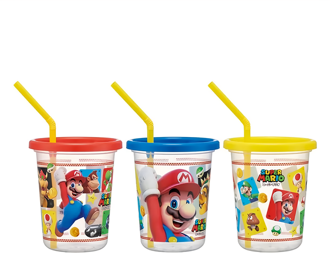 Skater 三件組吸管杯 320ml, 960ml, 1組, MARIO 紅色 + 藍色 + 黃色