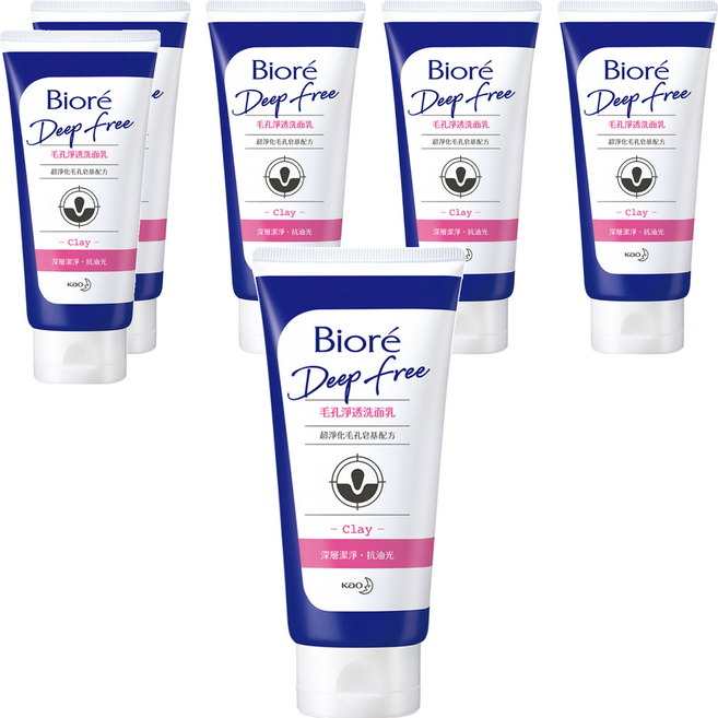 Biore 蜜妮 台灣公司貨 Deep Free 毛孔淨透洗面乳, 120g, 6條