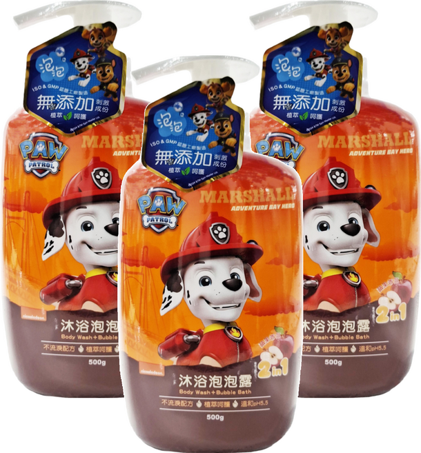 PAW PATROL 汪汪隊立大功 兒童沐浴泡泡露 蘋果香氛, 500g, 3瓶