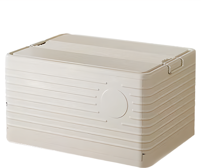 FAmILyLIFE 生活 上開式多功能 附輪 可疊加 折疊收納箱, 米白色, 1個