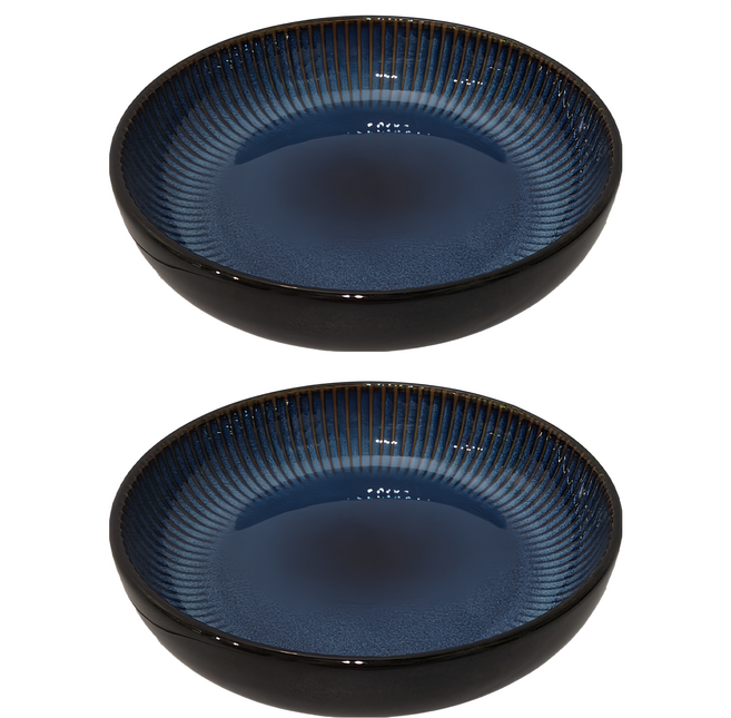 JUST HOME 窯變陶瓷湯盤2入組, 2個, 2件組湯盤(21.7 x 4.8cm), 深藍色