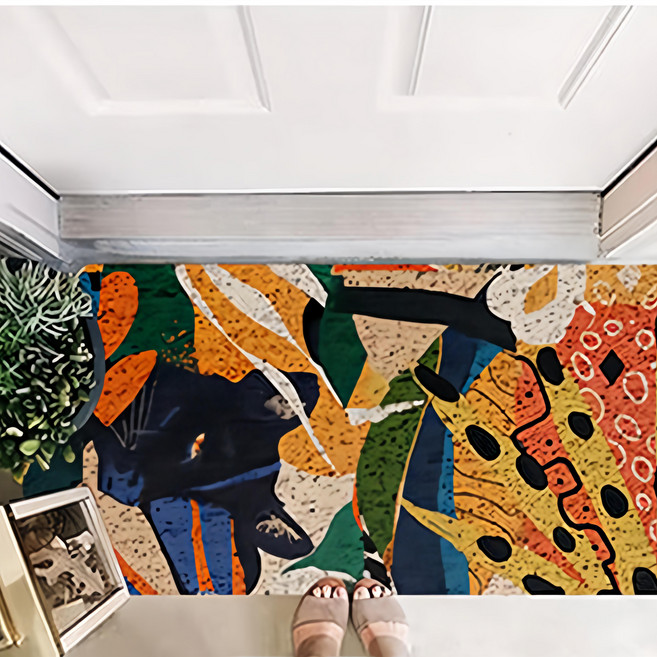 好物良品 森林系可剪裁玄關絲圈刮泥地墊 120 x 120cm, 彩繪叢林, 1個