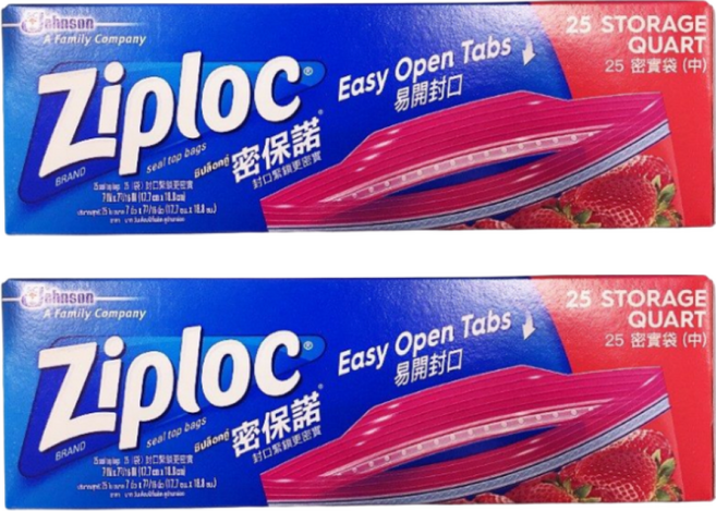 Ziploc 密保諾 密實袋, 中(17.7 x 18.8cm), 25個, 2盒