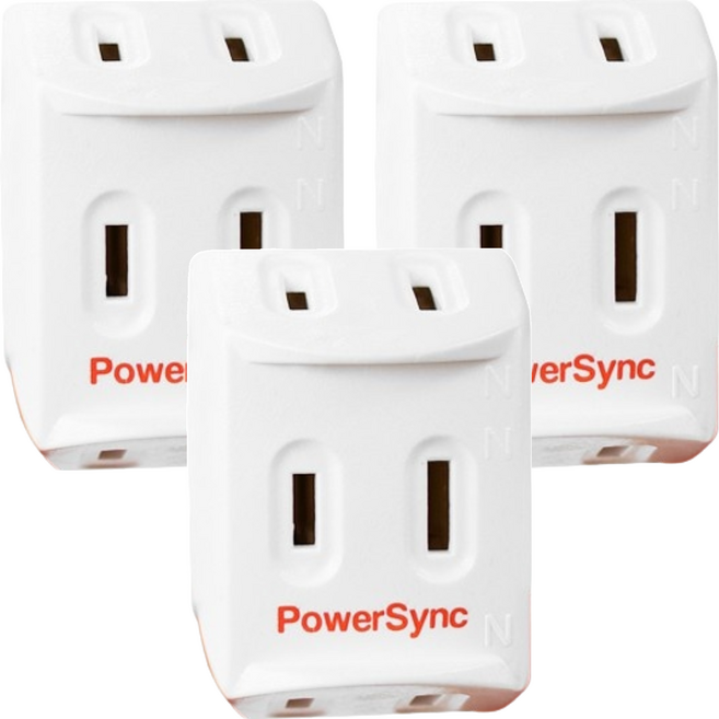 PowerSync 群加 2P 3插高耐熱三面壁插 TC3291, 4.8cm, 白色, 3個