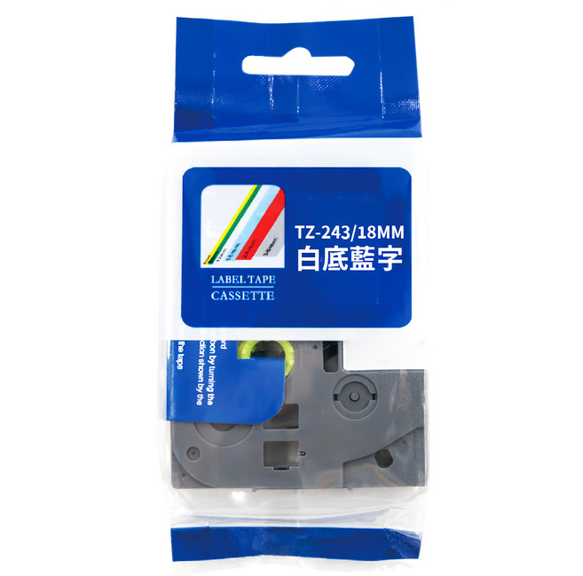 NEXTPAGE 台灣榮工 護貝標籤帶 TZ-243 18mm Brother適用, 白底藍字, 800cm