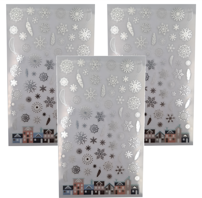 suatelier design 貼紙 - 雪花羽毛房屋裝飾貼紙, 雪花 黑色 + 白色, 3張