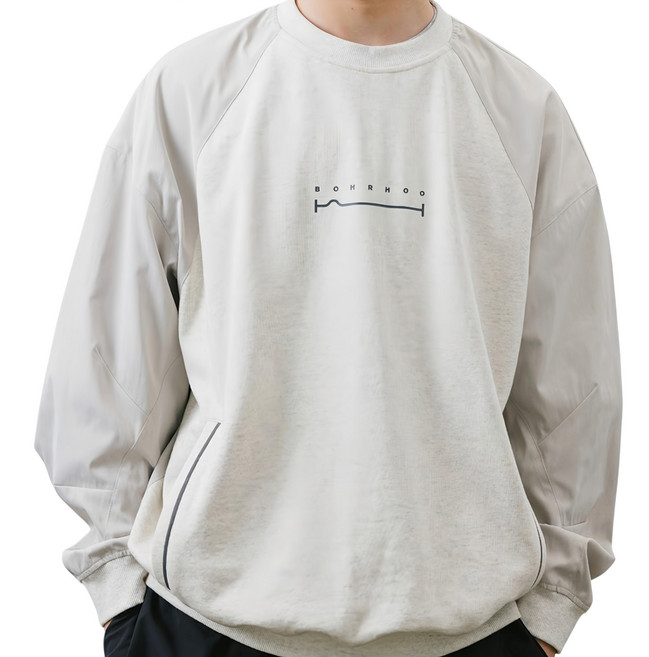 BOHRHOO Needle Sweat 拼接 尼龍 口袋 分割 大學Tee 長袖 XL 米白色
