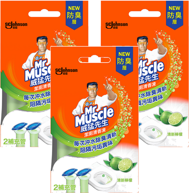 Mr Muscle 威猛先生 潔廁清香凍補充管 阻隔髒汙臭味 清新檸檬 2入, 76g, 3組