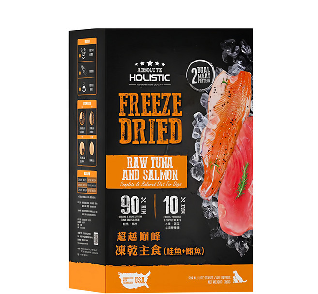 ABSOLUTE HOLISTIC 犬主食凍乾, 鮭魚 + 鮪魚, 360g, 1盒