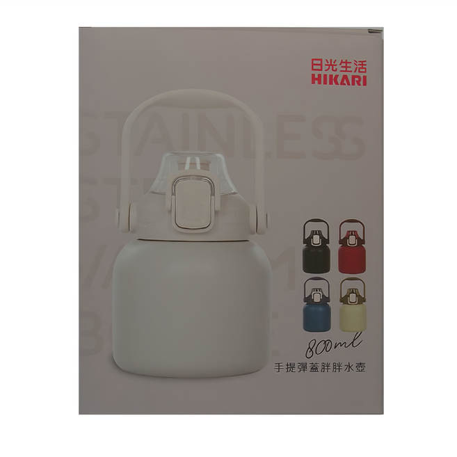 HIKARI 日光生活 手提彈蓋胖胖水壺 800ml, 奶乎乎, 1個