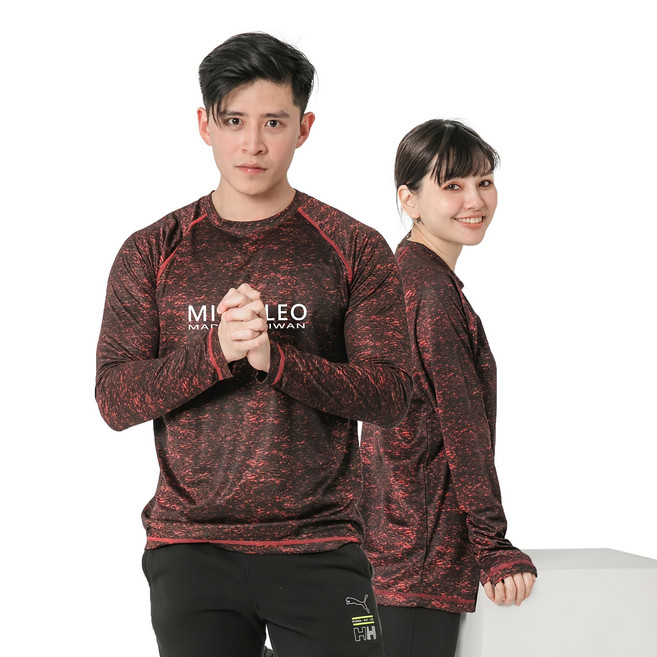 MI MI LEO 台灣製竹炭科技機能薄長袖 登山衣 運動休閒服 淺色款 M款, 酒紅灰