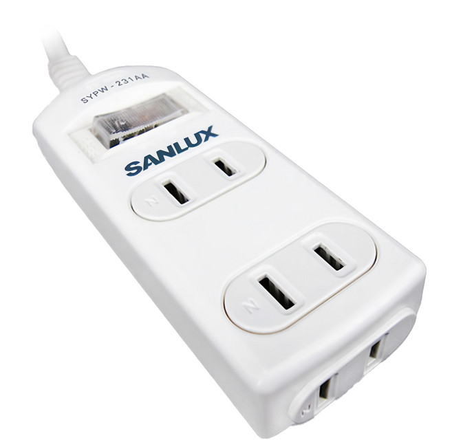 SANLUX 台灣三洋 電源延長線2孔3座1切 4.2 x 11.1 x 2.45cm, 1.8m, 白色, 1條