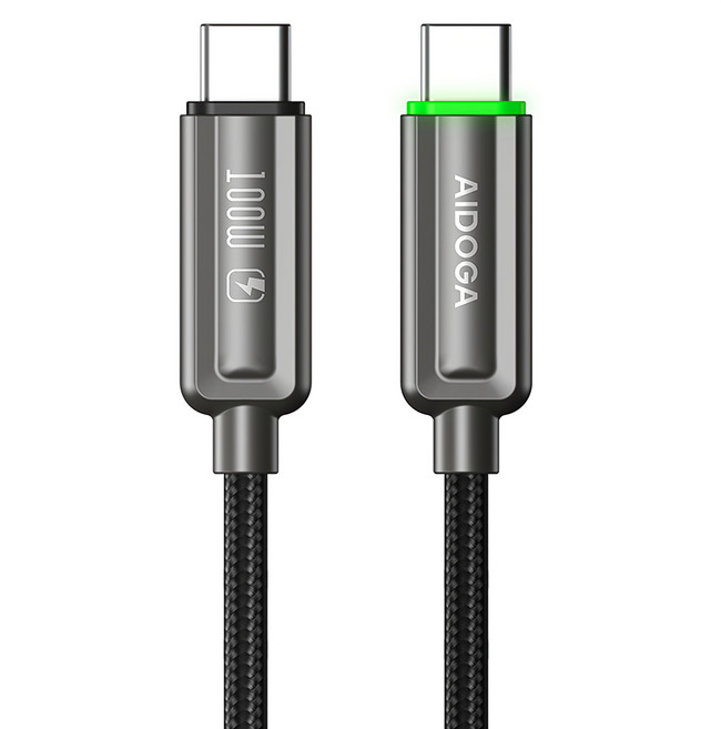 AIDOGA 艾迪伽 100W USB-C TO Type-C PD充電傳輸線 智能斷電補電, 槍黑色, 120cm, 1條