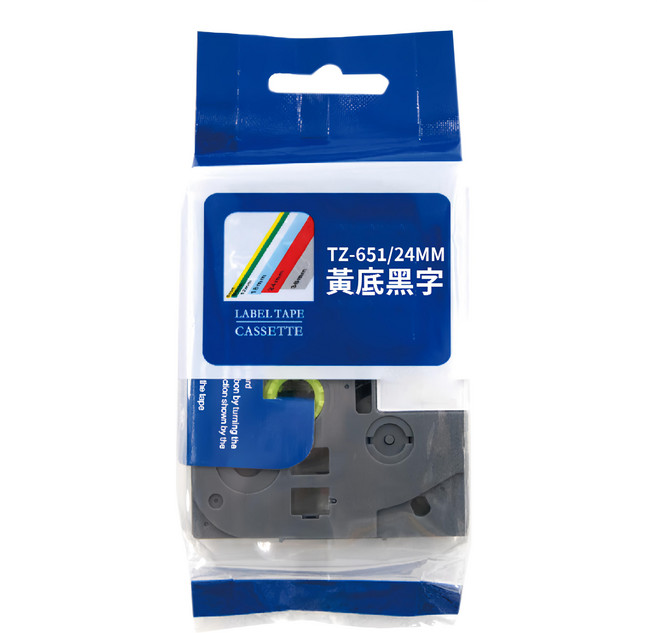 NEXTPAGE 台灣榮工 護貝標籤帶 TZ-651 24mm Brother適用, 黃底黑字, 8m