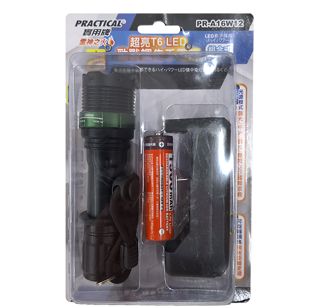 PRACTICAL 實用牌 勁戰調焦T6 LED手電筒組 PR-A16W12 34 x 134mm 92g, 1組