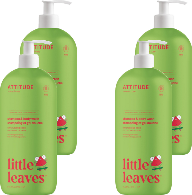 ATTITUDE 艾特優 兒童2合1洗髮沐浴露 西瓜&椰香, 946ml, 4瓶