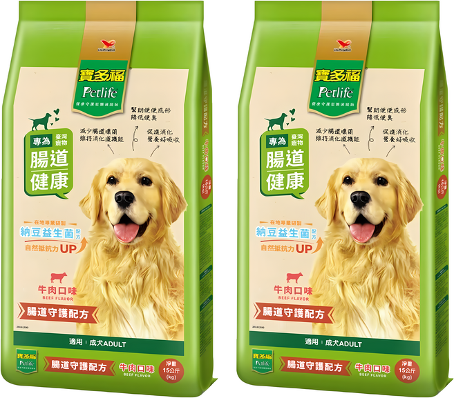 Petlife 寶多福 成犬專用 美食犬餐 乾飼料, 牛肉, 15kg, 2袋