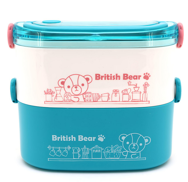 British Bear 英國熊 雙層不鏽鋼疊疊飯盒 19.8 x 10.5 x 16.1cm, 白色 + 綠色, 1個