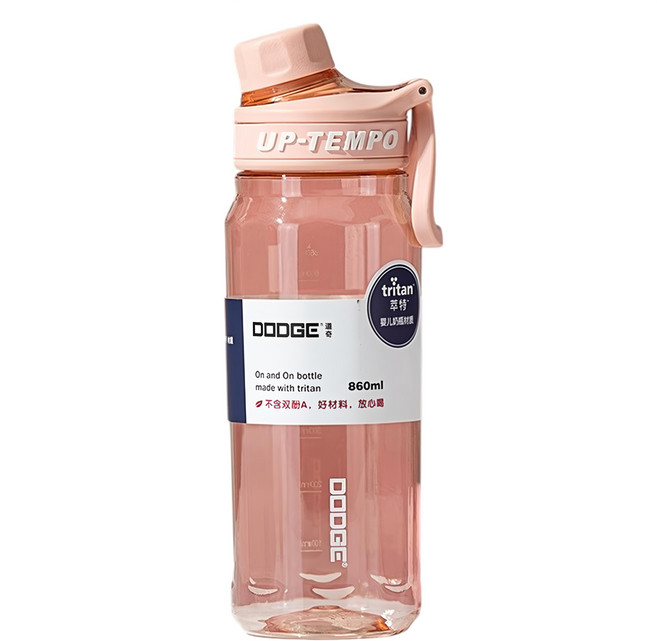 DODGE 道奇 Tritan 運動透明水壺, 粉色, 860ml, 1個