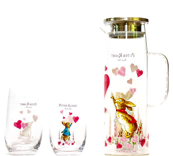 PETER RABBIT 比得兔 玻璃一壺兩杯組 MGS1540, 含杯子的茶壺組, 心心相印款, 1組