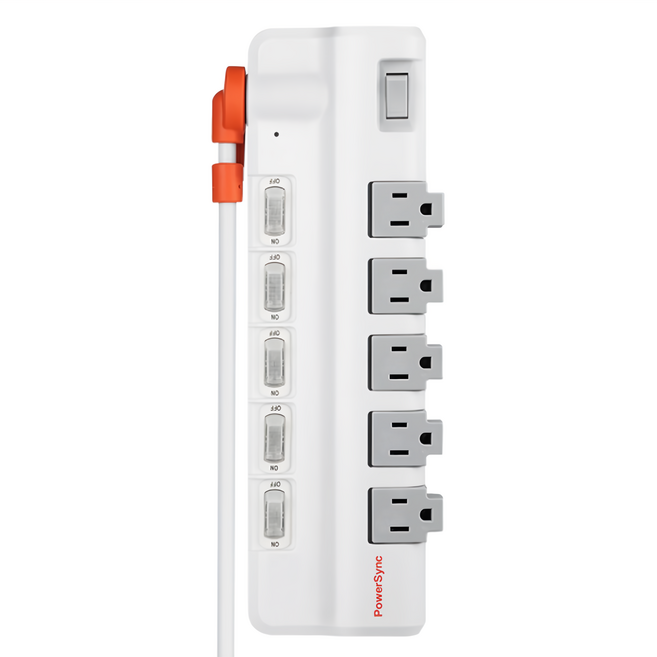 PowerSync 群加 6開5插防雷擊抗搖擺旋轉延長線 3孔 TR5X9118, 1.8m, 白色, 1條
