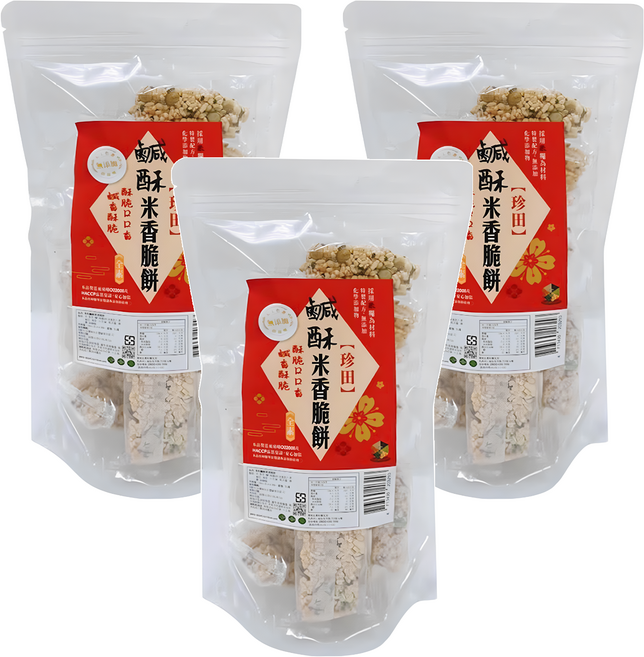 珍田生機 鹹酥米香脆餅, 190g, 3袋