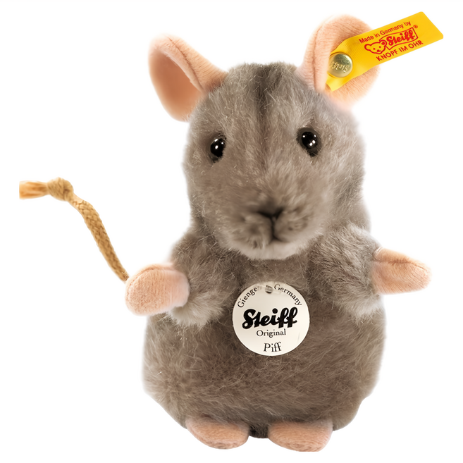 Steiff 德國金耳釦泰迪熊 Piff mouse黃標玩偶 柔軟舒適 激發想像力 德國工藝, 10cm, 灰色, 1個