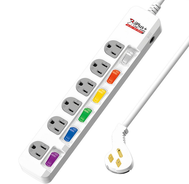 iPlus 保護傘 6孔延長線 6開關6插3孔, 4.5m, 白色, 1條