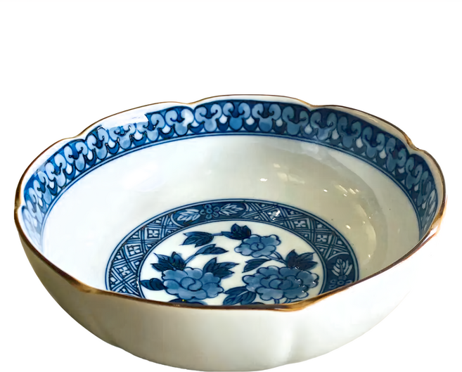 幸山窯 日本製 藍染陶瓷花缽 餐具 1500ml 20.5x7.5cm 藍色 + 白色 1個