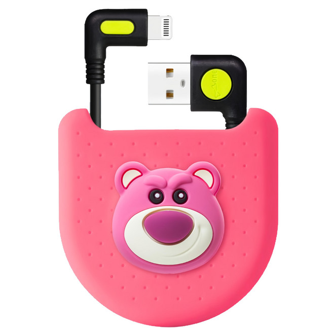 Bone 蹦克 L型轉角線 Lightning/USB-A, 熊抱哥 粉色, 1個, 250mm