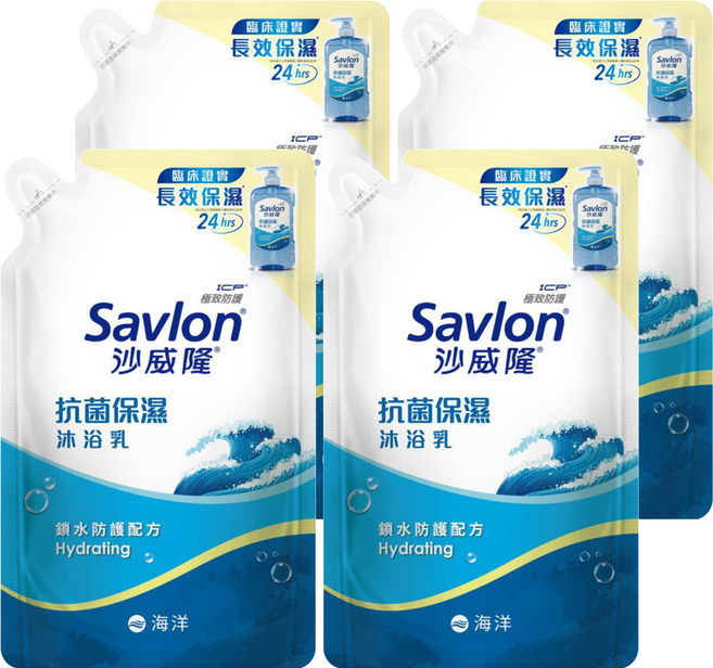 Savlon 沙威隆 抗菌保濕沐浴乳補充包 海洋, 600g, 4包