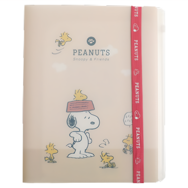 norns Peanuts 史努比6 + 1多功能資料夾 附束帶, 玩耍 淡米色 + 紅色, 1個