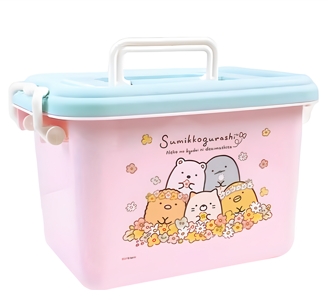 Sumikkogurashi 角落生物 塑膠收納籃 附蓋, 藍色 + 粉色, 1組