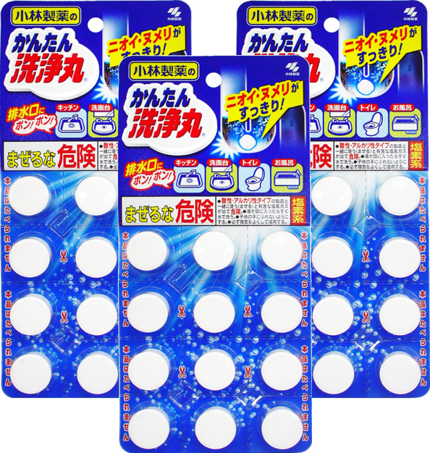 KOBAYASHI 小林製藥 廚房衛生間下水道管道疏通泡藤片 無香味 12錠, 66g, 3組