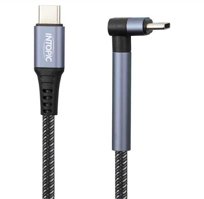 INTOPIC 廣鼎 Type-C PD60W彎頭支架充電傳輸線 CB-CTC-30, 120cm, 銀灰色, 1盒