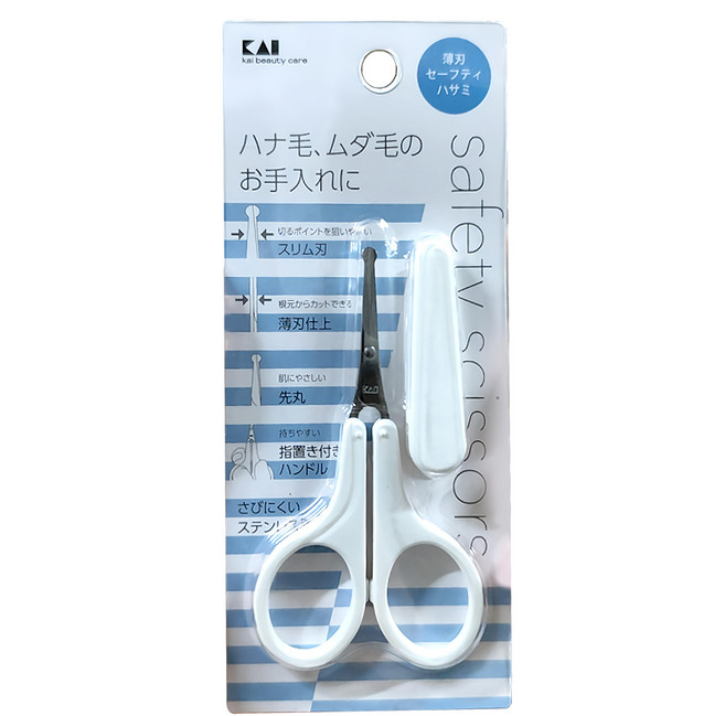 薄刀片安全鼻毛剪刀附蓋 140 × 60 × 10mm 14g KQ-3105, 白色, 1支