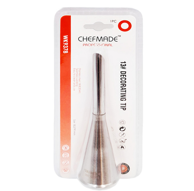 CHEFMADE 學廚 中款13號不銹鋼裱花嘴(吸塑)-圓徑25mm泡芙, 銀色, 1個