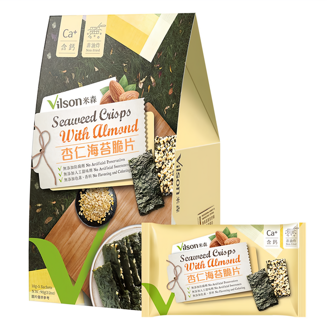 Vilson 米森 海苔脆片 杏仁 5包, 90g, 1盒