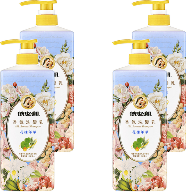 依必朗 香氛洗髮乳 花樣年華 積雪草精華 馬尾草萃取 清新香水調 850ml, 4瓶