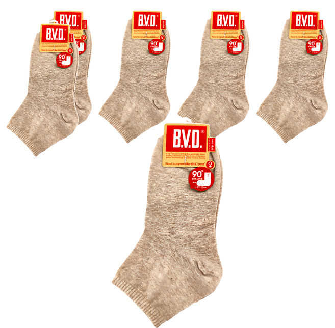 B.V.D. 女款 1/2素面直角襪 6雙