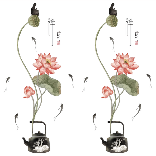 chinese style系列 壁貼 2張, C076 粉色 + 綠色