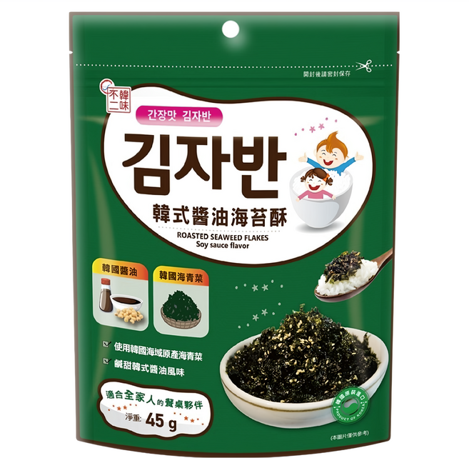 韓味不二 海苔酥 韓式醬油口味, 1包, 45g